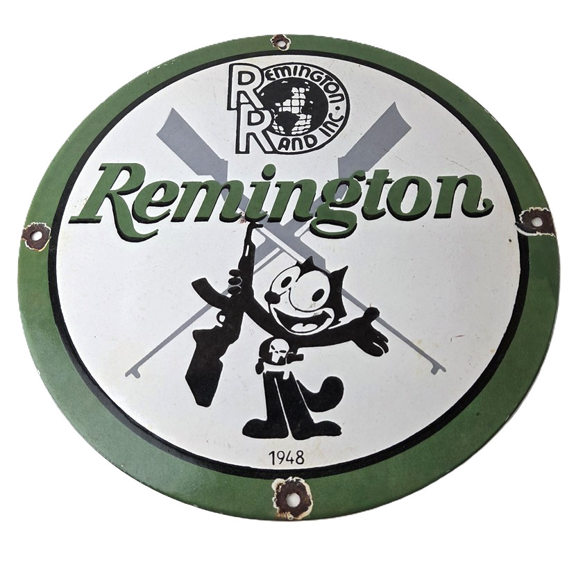 Vintage Remington Firearms Sign – Felix the Cat Gas Pump Porcelain Dealer Sign
