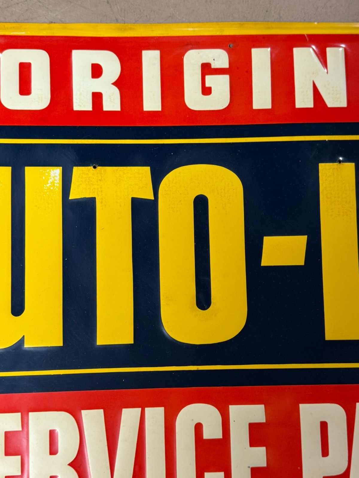 Vtg 50s Auto-Lite Service Parts MARINE SERVICE Orig 30″x24″ SST Embossed Sign