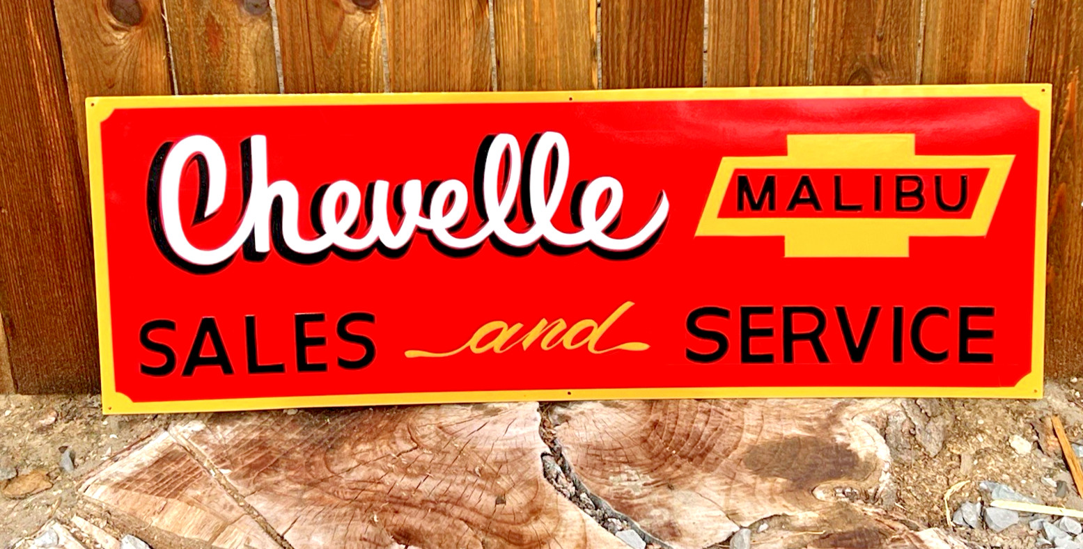 36″ CHEVELLE MALIBU SALES AND SERVICE SIGN Hand Painted CHEVROLET Shop Car ART