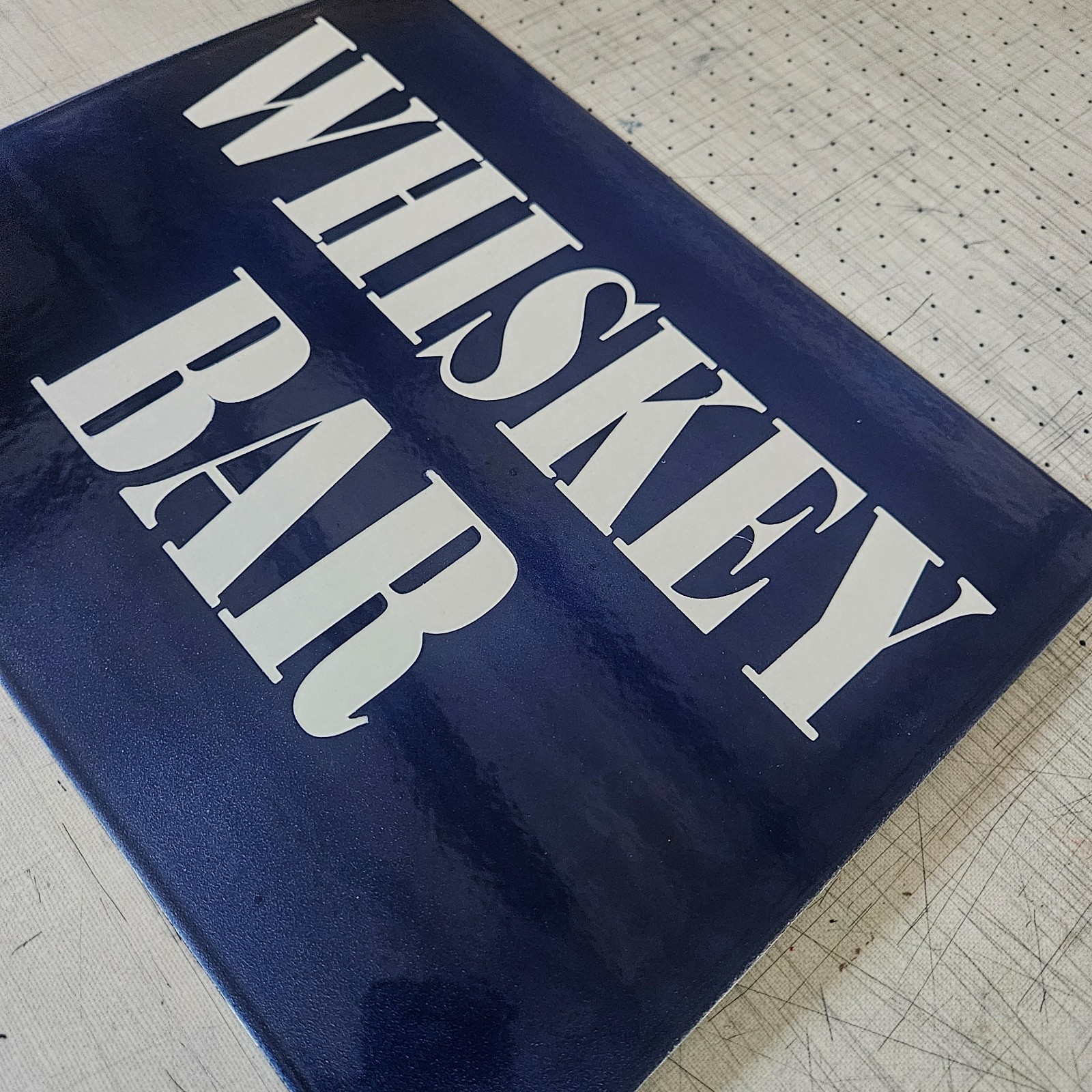 ORIGINAL PORCELAIN COBALT BLUE WHISKEY BAR GARAGE MAN CAVE DECOR 12.5″x16″ SIGN
