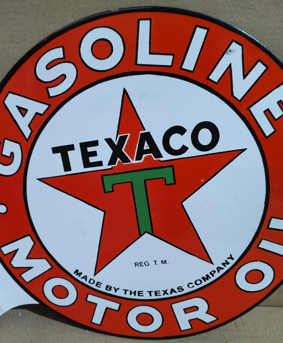 Texaco Gasoline Motor Oil Porcelain Enamel Sign 19.5 x 17 Inches 2 Sides