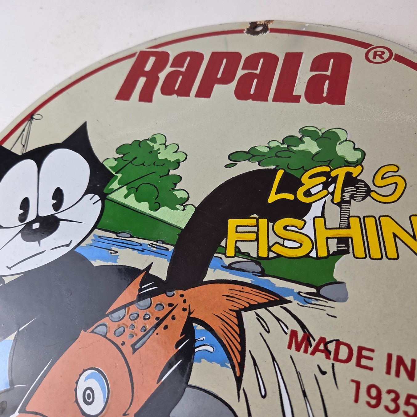 Vintage Rapala Fishing Lures Sign – Felix the Cat Porcelain Gas Pump Plate Sign