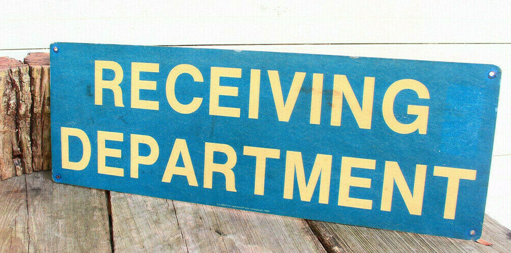 Sign Receiving Dept Vintage Old Blue Retro MCM Man Cave Gas Gift Unusual Ship OS