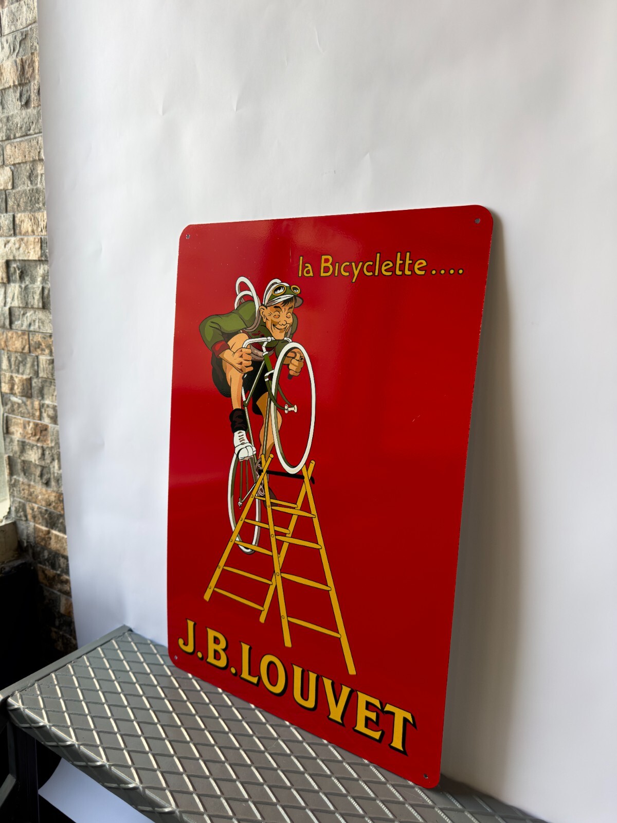 Vintage French J.B. Louvet Bicycle Heavy Metal Sign XL 24″x16″ (60×40 cm)