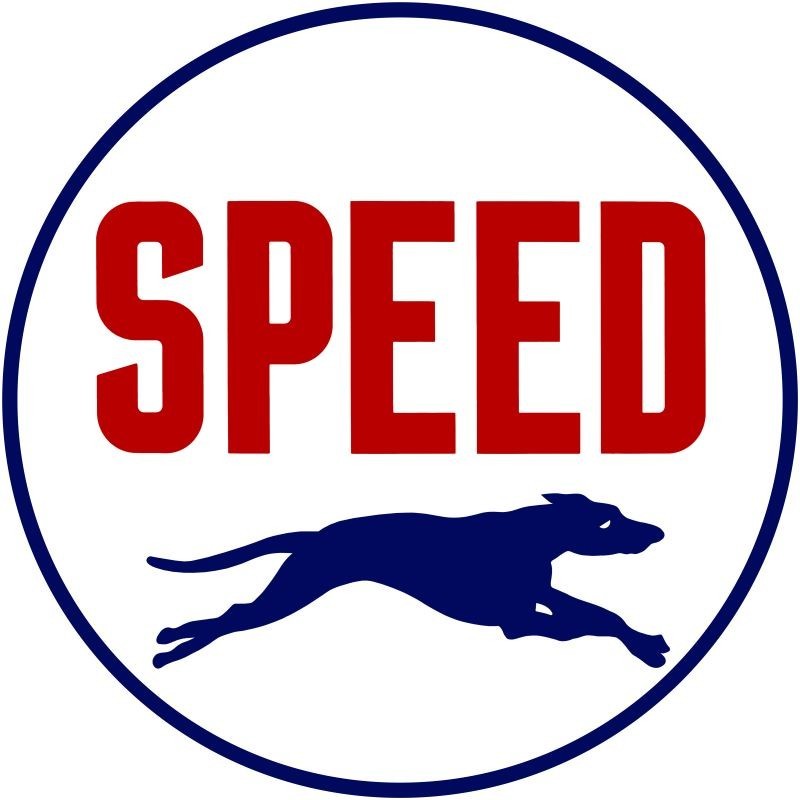 SPEED Gasoline – Greyhound Theme NEW METAL SIGN: 12″ Diameter Round