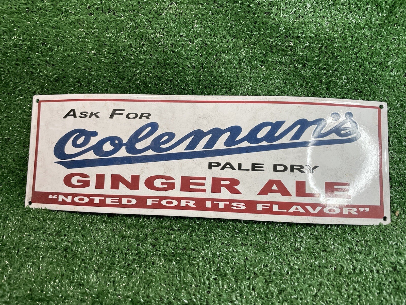 VINTAGE COLEMANS GINGER ALE PORCELAIN SIGN SODA ADVERTISING BAR DECOR MAN CAVE