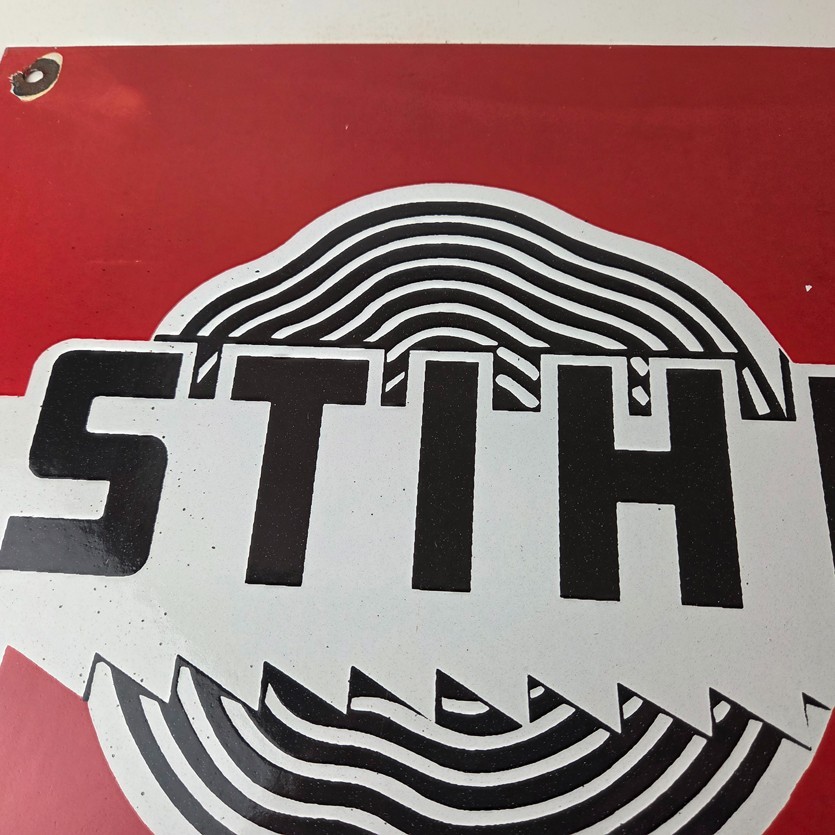 Vintage Stihl Chainsaw Sign – Store Display Advertising Gas Porcelain Sign