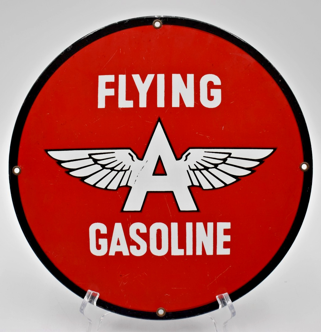 Vtg “FLYING A” Tydol Ethyl Gasoline Porcelain Oil Gas Station Pump Sign 11 1/4″