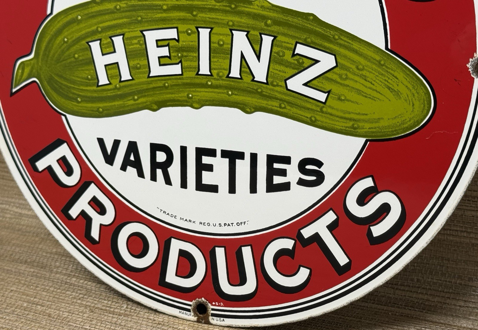 VINTAGE HEINZ 57 PORCELAIN SIGN KETCHUP MUSTARD RELISH HOT DOG BASEBALL DINER
