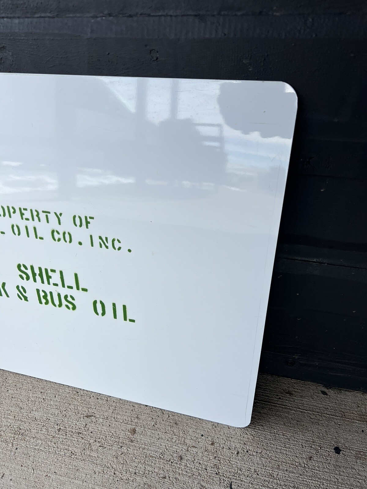 Vintage Property of Shell Oil Co. Inc. Shell Truck & Bus Oil Tin Sign Stenciled