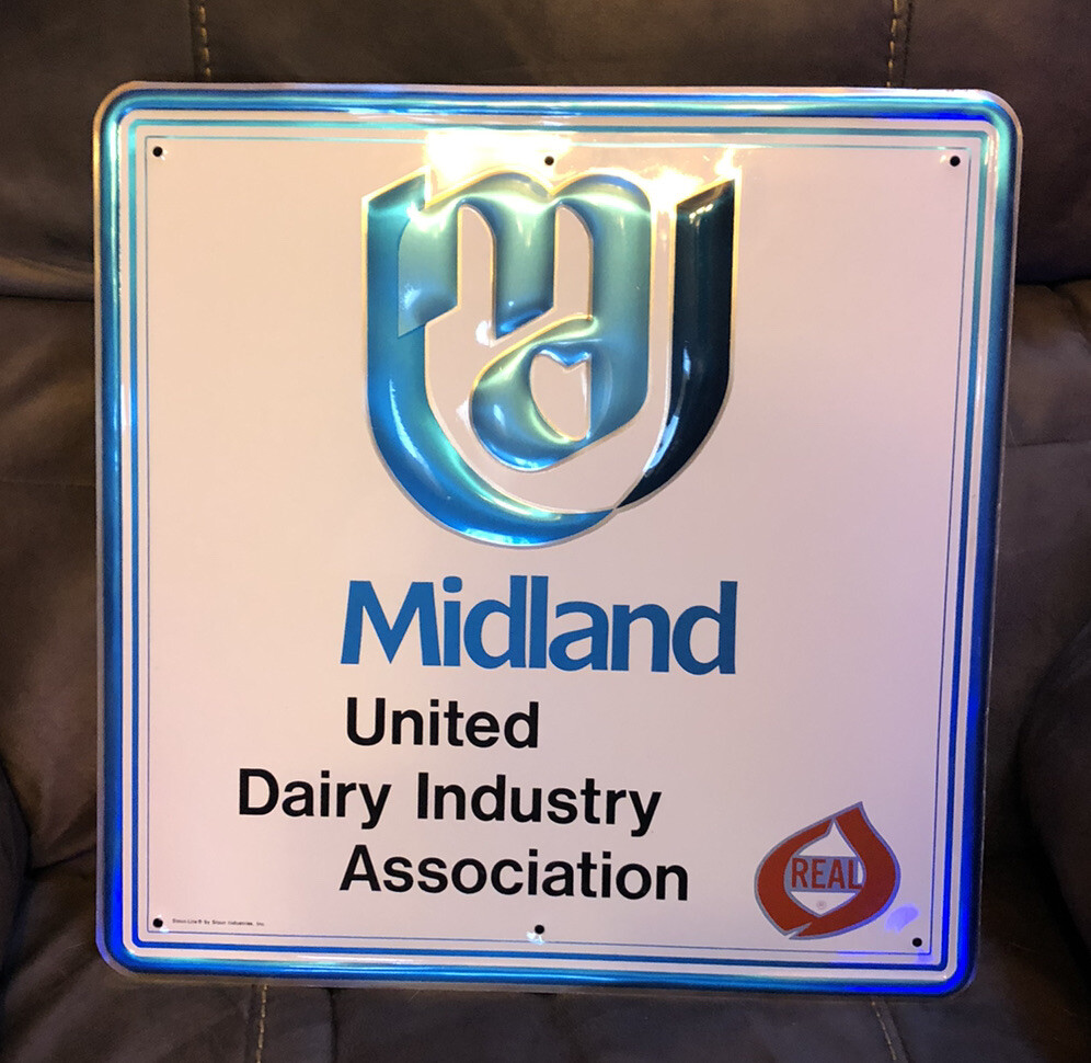 Vintage Midland United Dairy Metal Sign Embossed NOS
