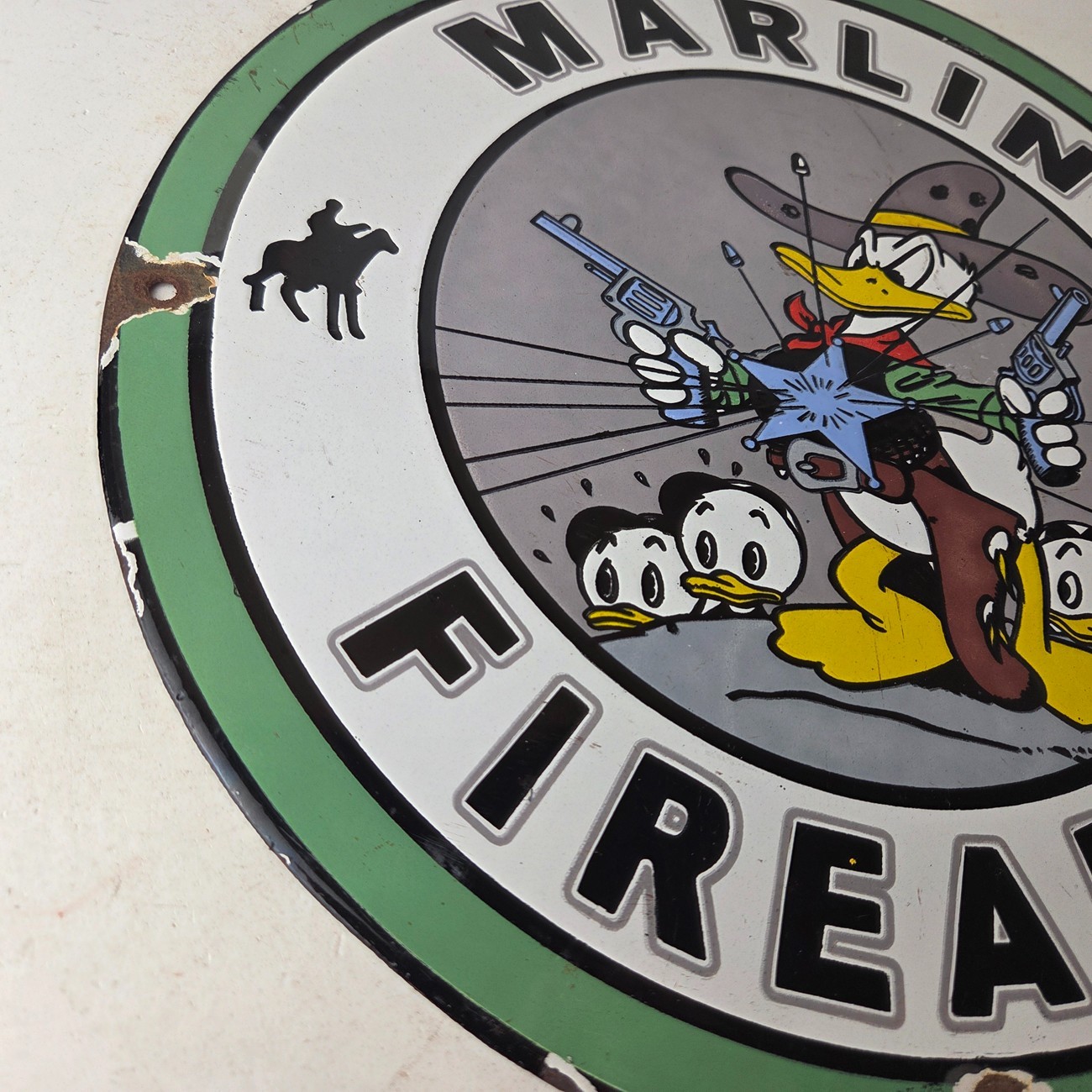 Vintage Marlin Firearms Sign – Donald Duck Comics Gas Pump Porcelain Sign