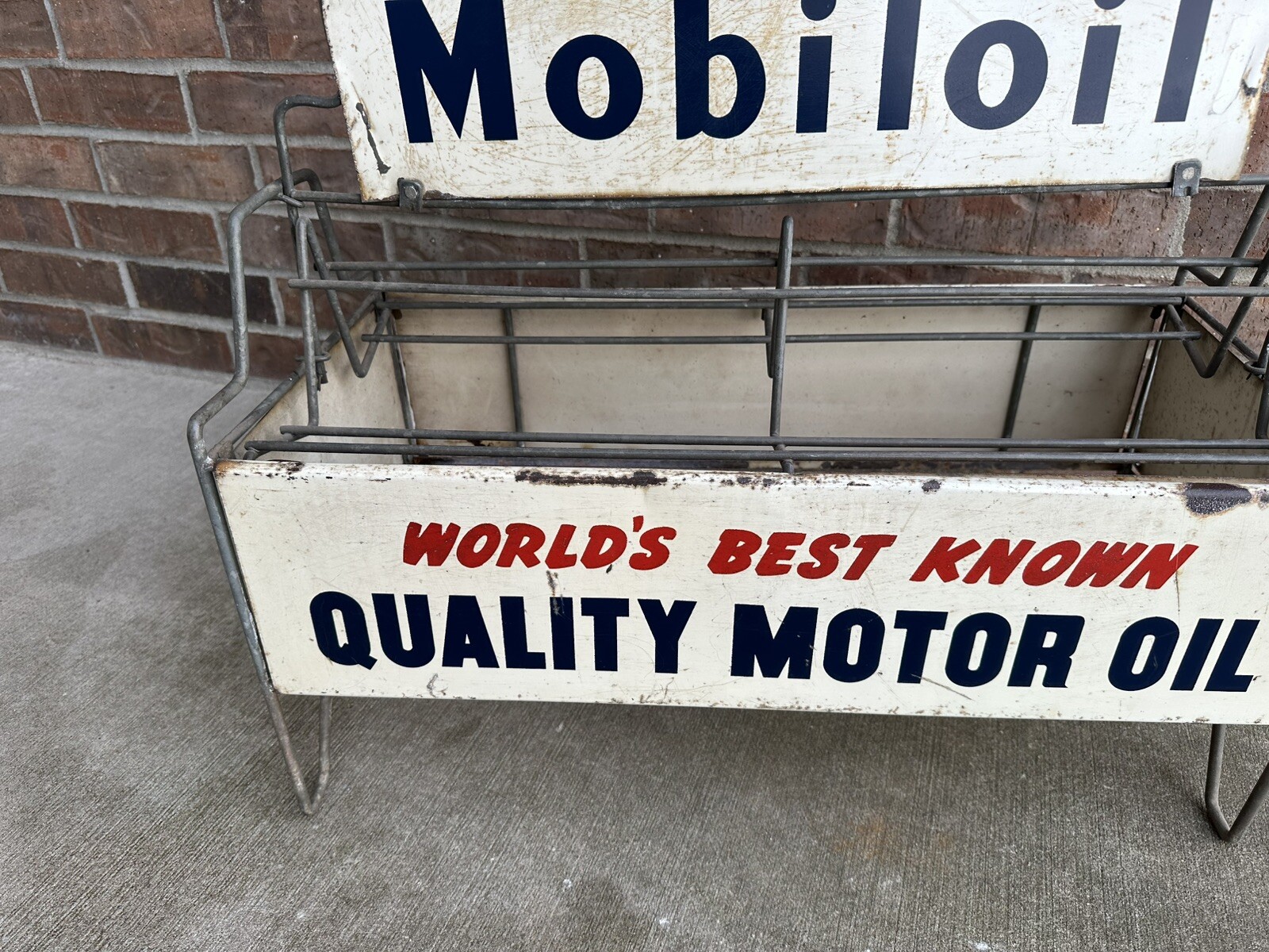 Vintage MobilOil Oil Can / Bottle Original Motor Oil Rack Sign Mobil Filpruf