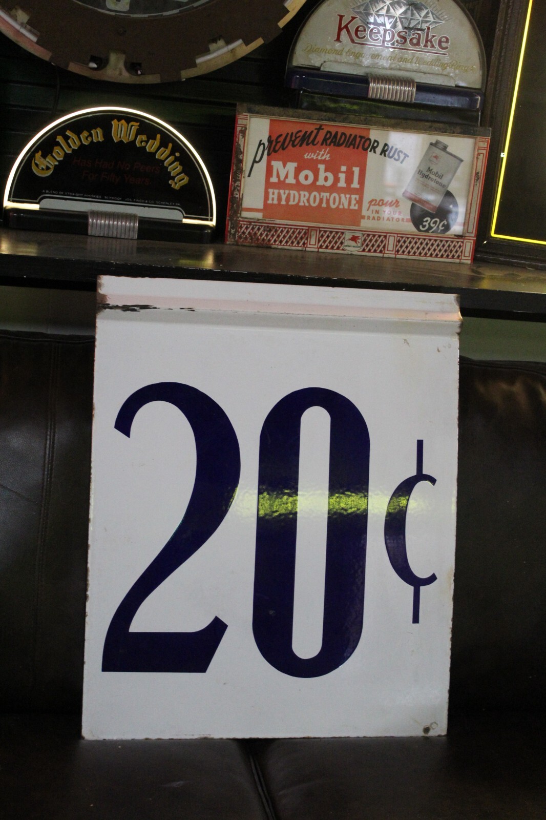SCARCE CIRCA 1910 20 CENTS GAS STATION PRICE PORCELAIN METAL SIGN SERVICE OIL