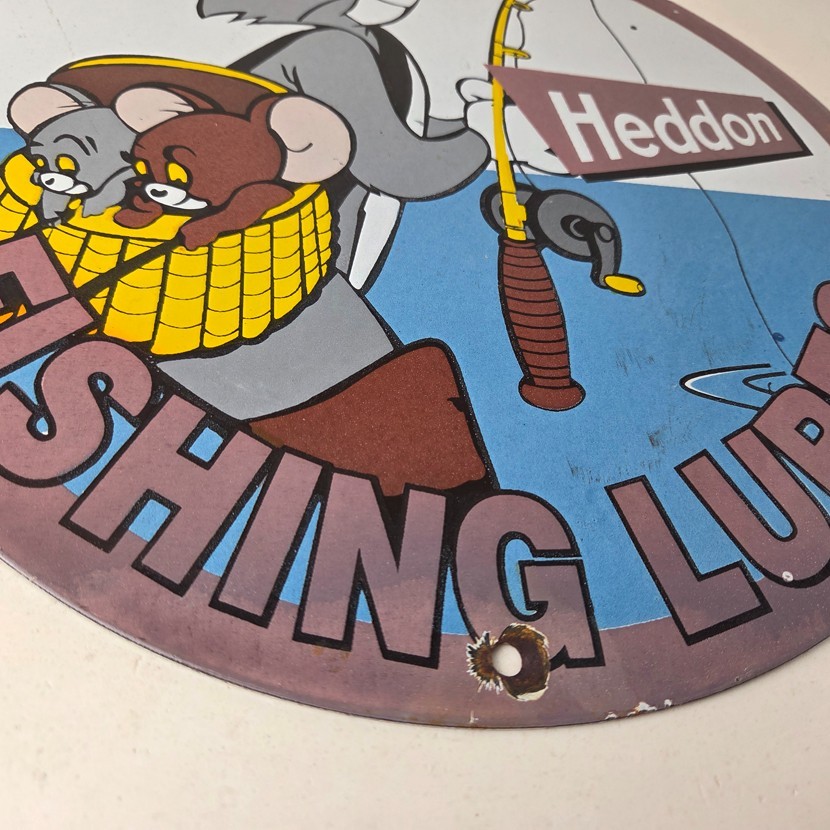 Vintage Heddon Fishing Lures Sign – Fish Tackle Gas Advertisement Porcelain Sign