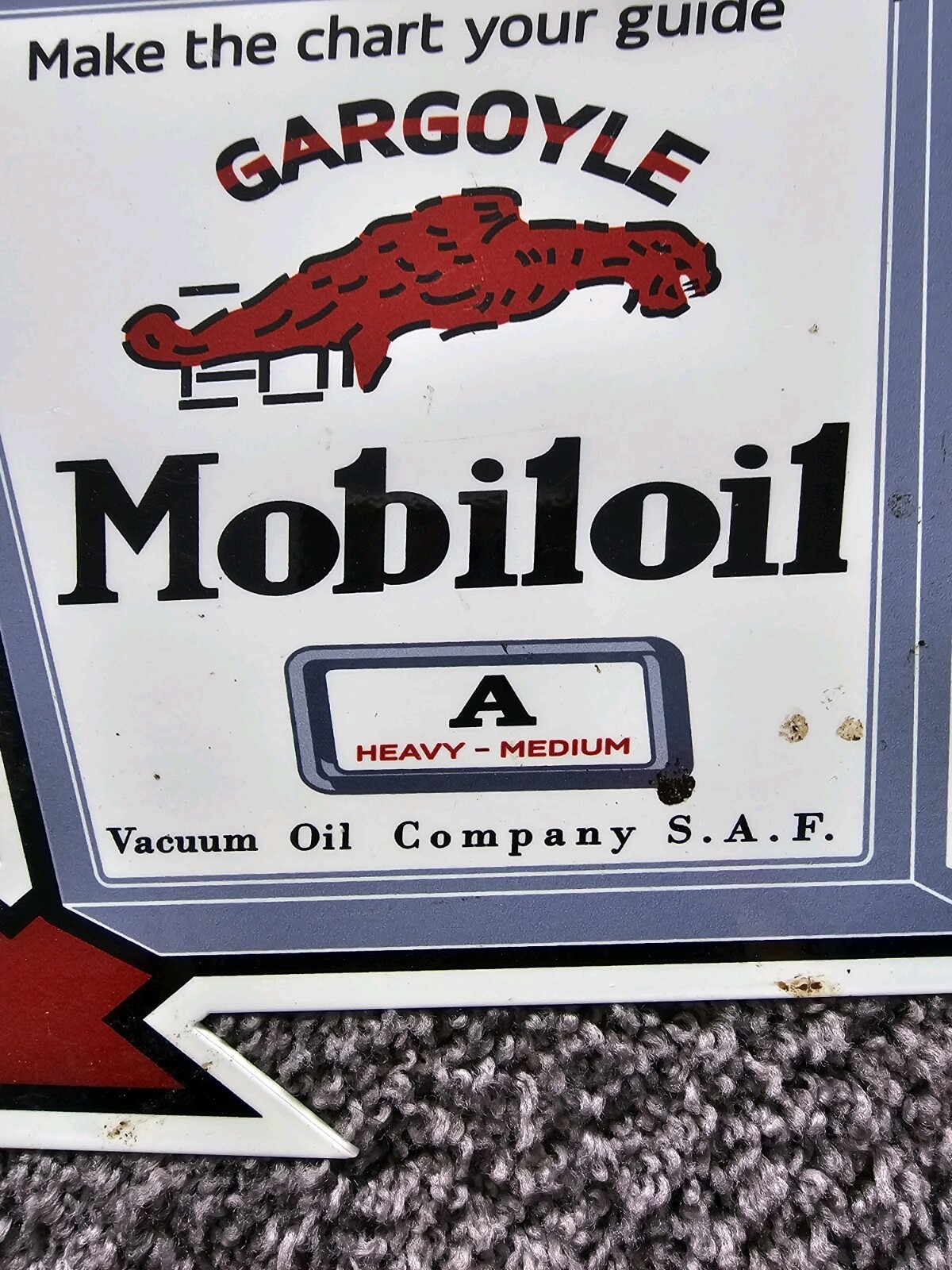 1960’S MOBILOIL GARGOYLE HEAVY METAL GAS PUMP SIGN MOBILGAS! 12″ X 11″