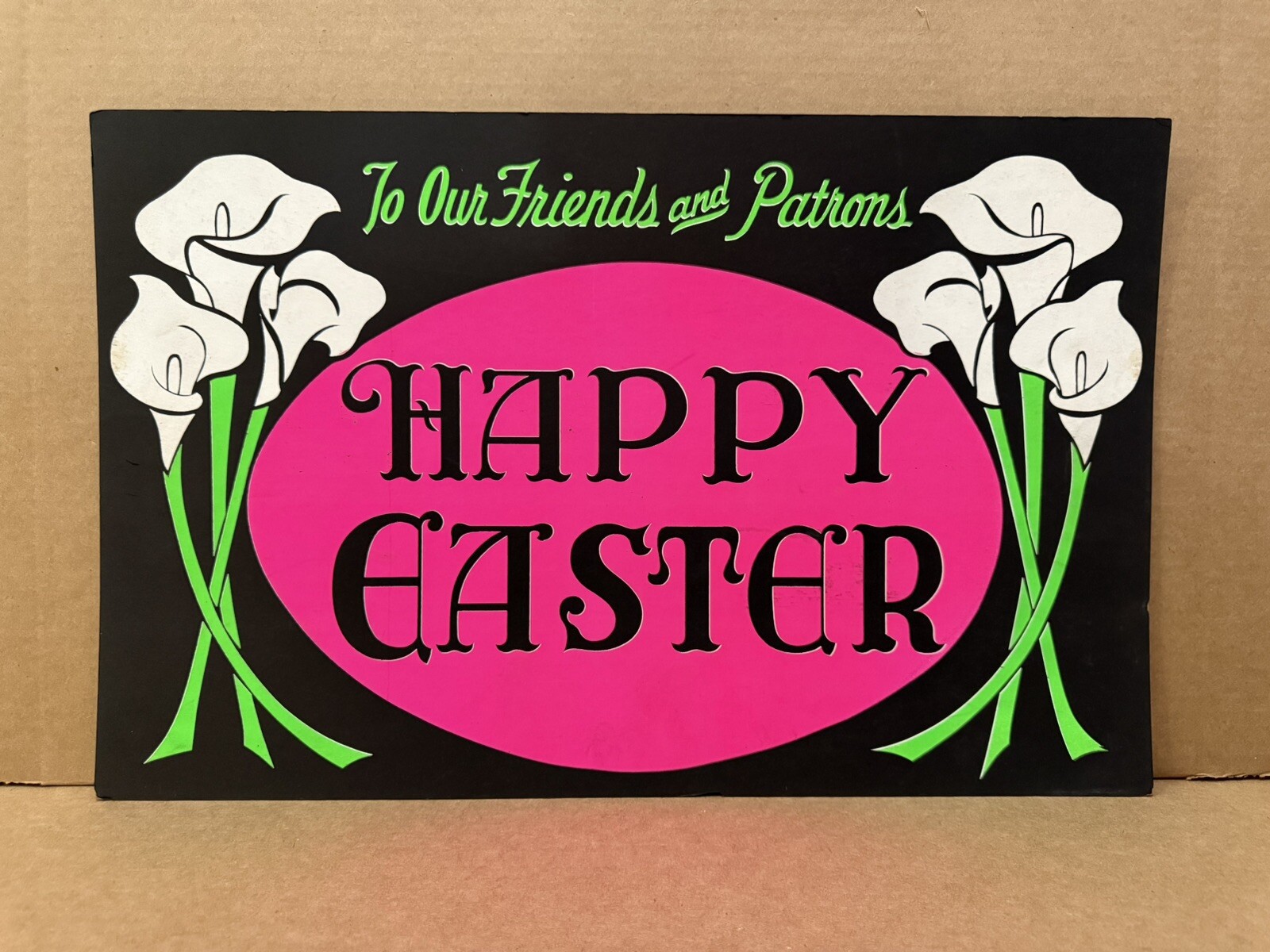 Vintage Happy Easter Sign Used Car Truck Lot Dealer Cardboard Window