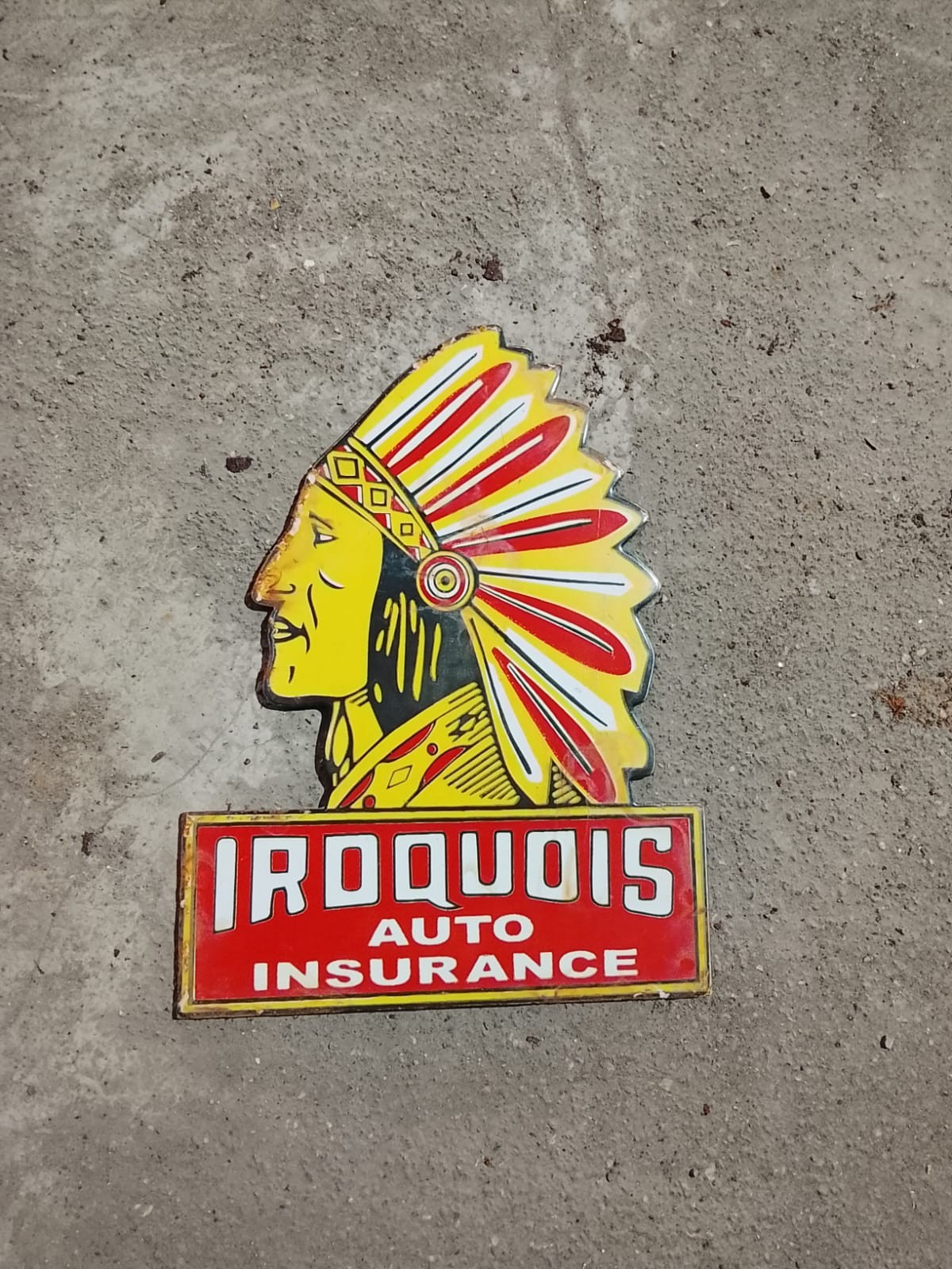 PORCELAIN IROQUOIS ENAMEL SIGN 8X5 INCHES