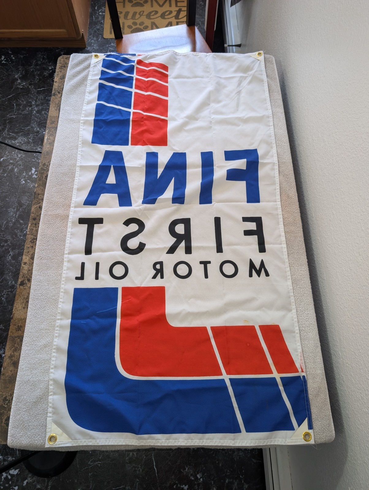Rare Fina First Motor Oil Advertising Flag Pit Lane Racing Collectible Banner
