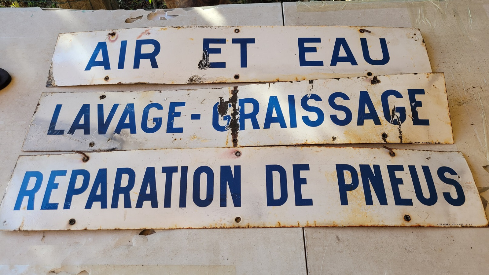 RARE 3 SIGN ORIGINAL ENAMEL 60’s french VITRACIER NEUHAUS 1963 MADE IN FRANCE