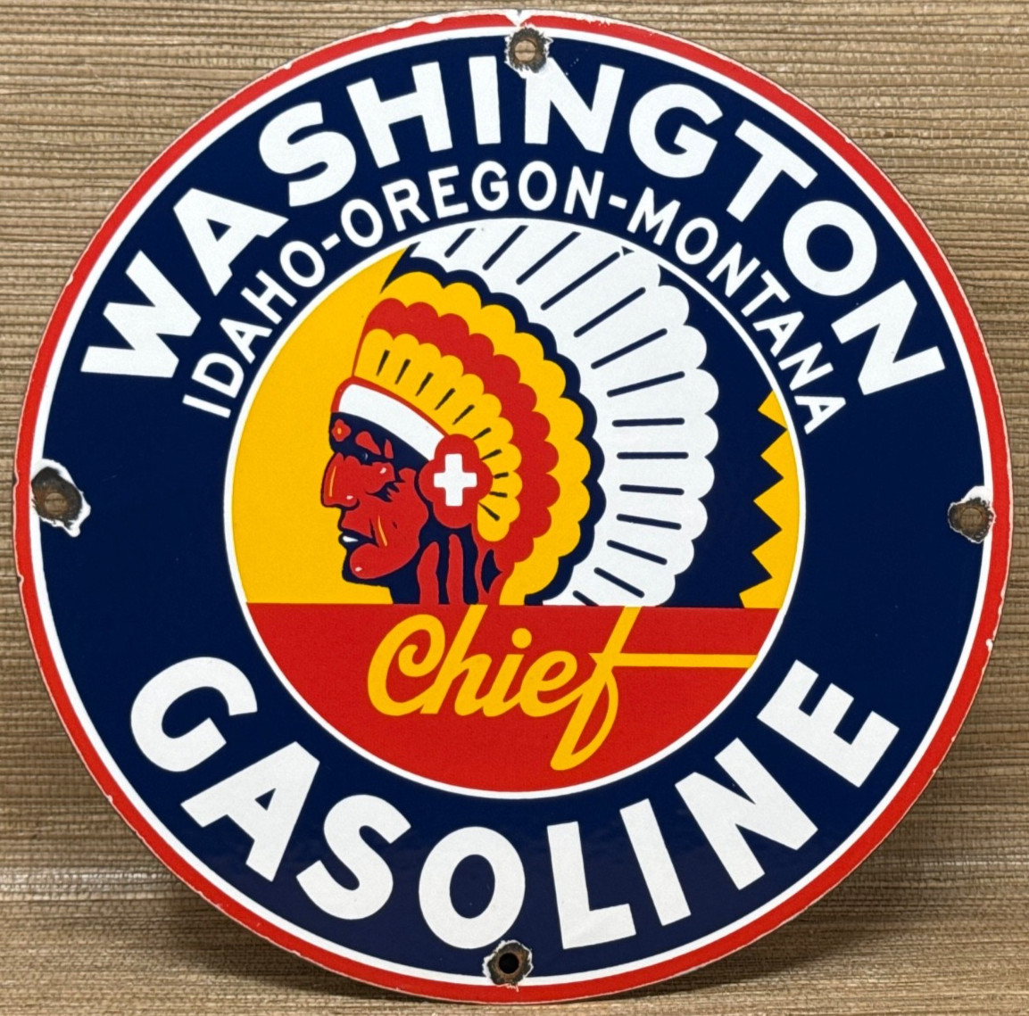 VINTAGE WASHINGTON GASOLINE PORCELAIN SIGN, GAS STATION, PUMP PLATE, MOTOR OIL