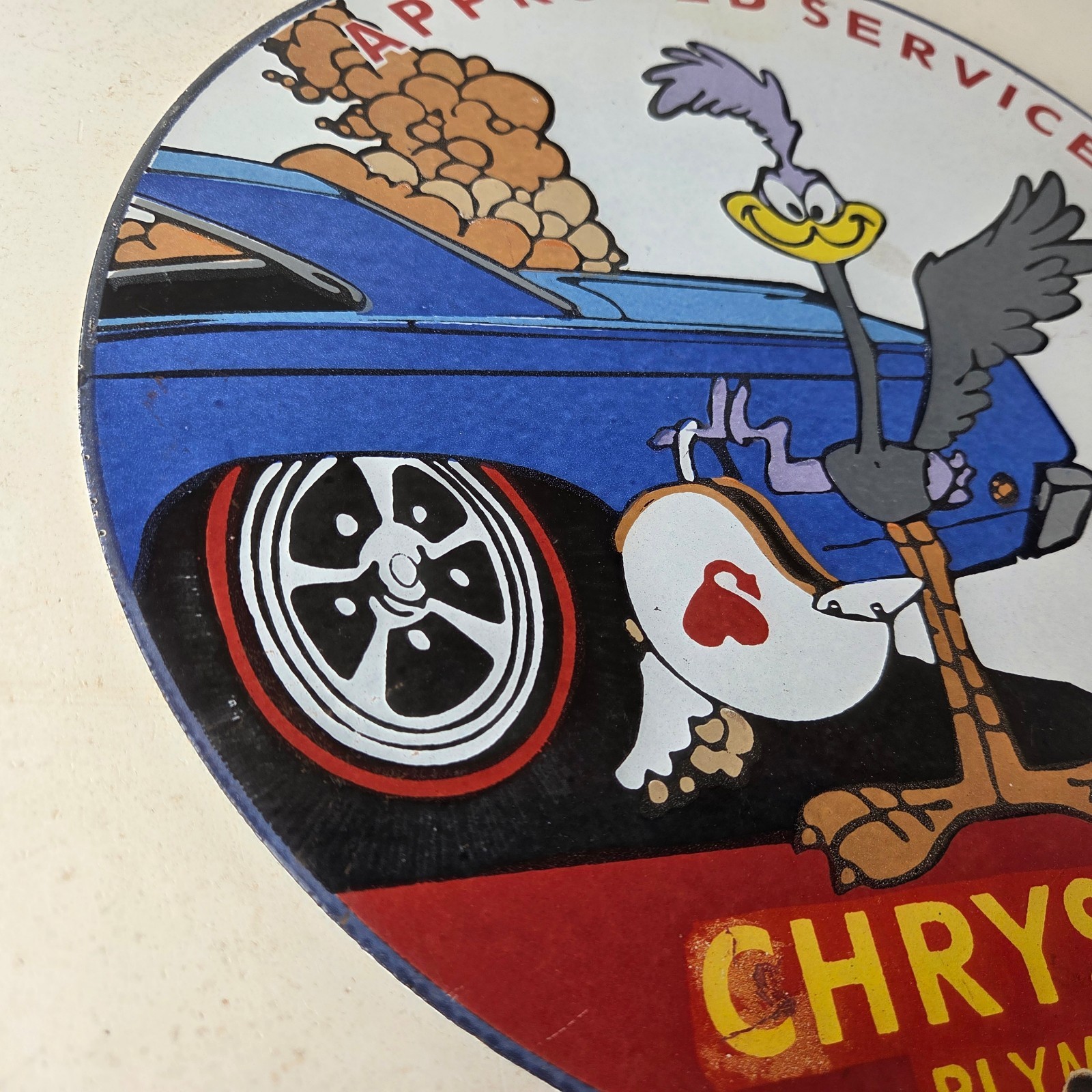 Vintage Mopar Chrysler Porcelain Sign – Road Runner Plymouth Gas Pump Plate Sign