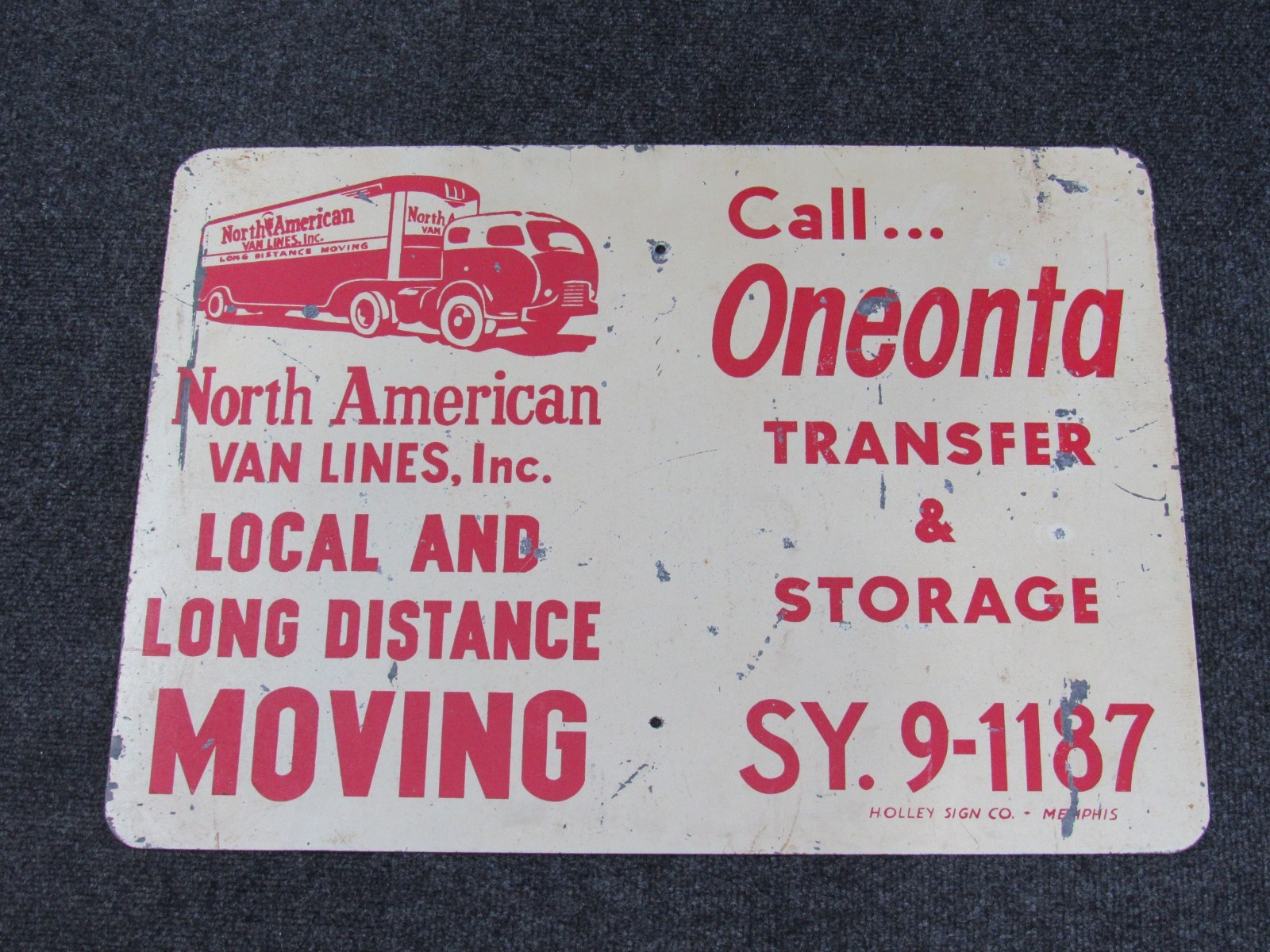 Original Double Sided N. American Van Lines Metal Advertising Sign Gas Oil VTG