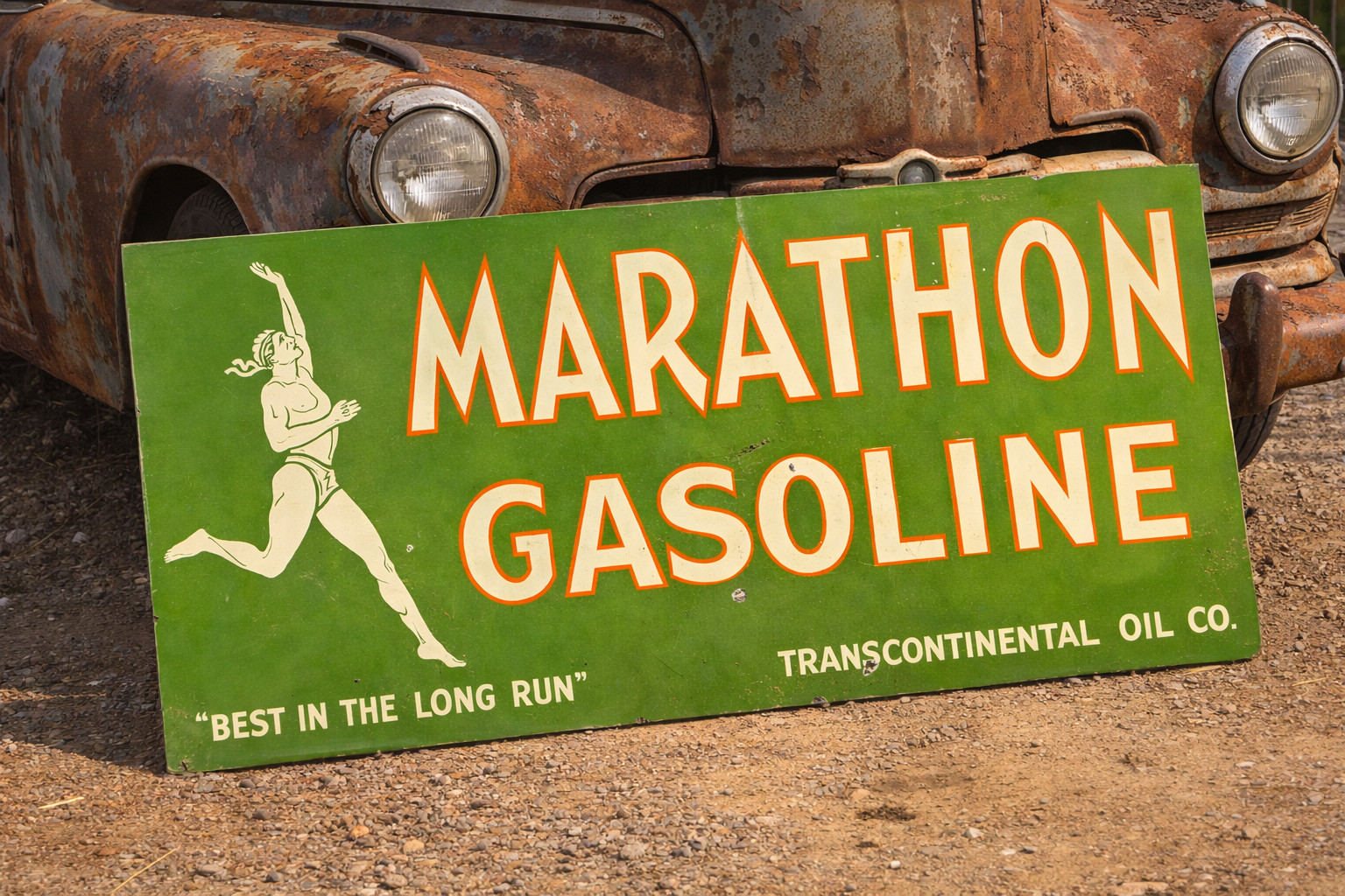 Vintage Marathon Gasoline Sign 48″x23″ Aluminum Gas Oil Garage Decor