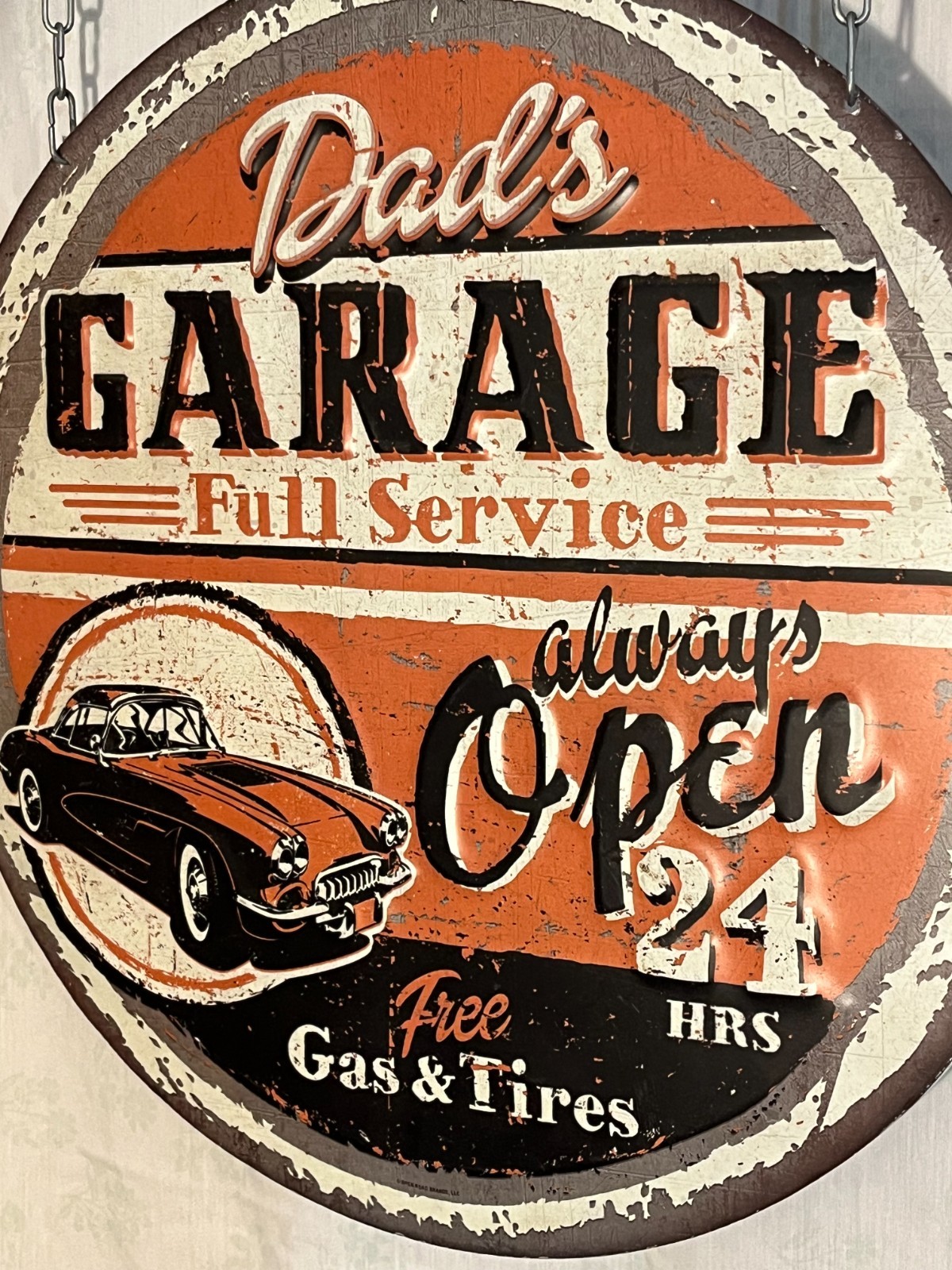 Large Vintage Style Dad’s Full Service Garage Always Open Metal Wall Mount Sign