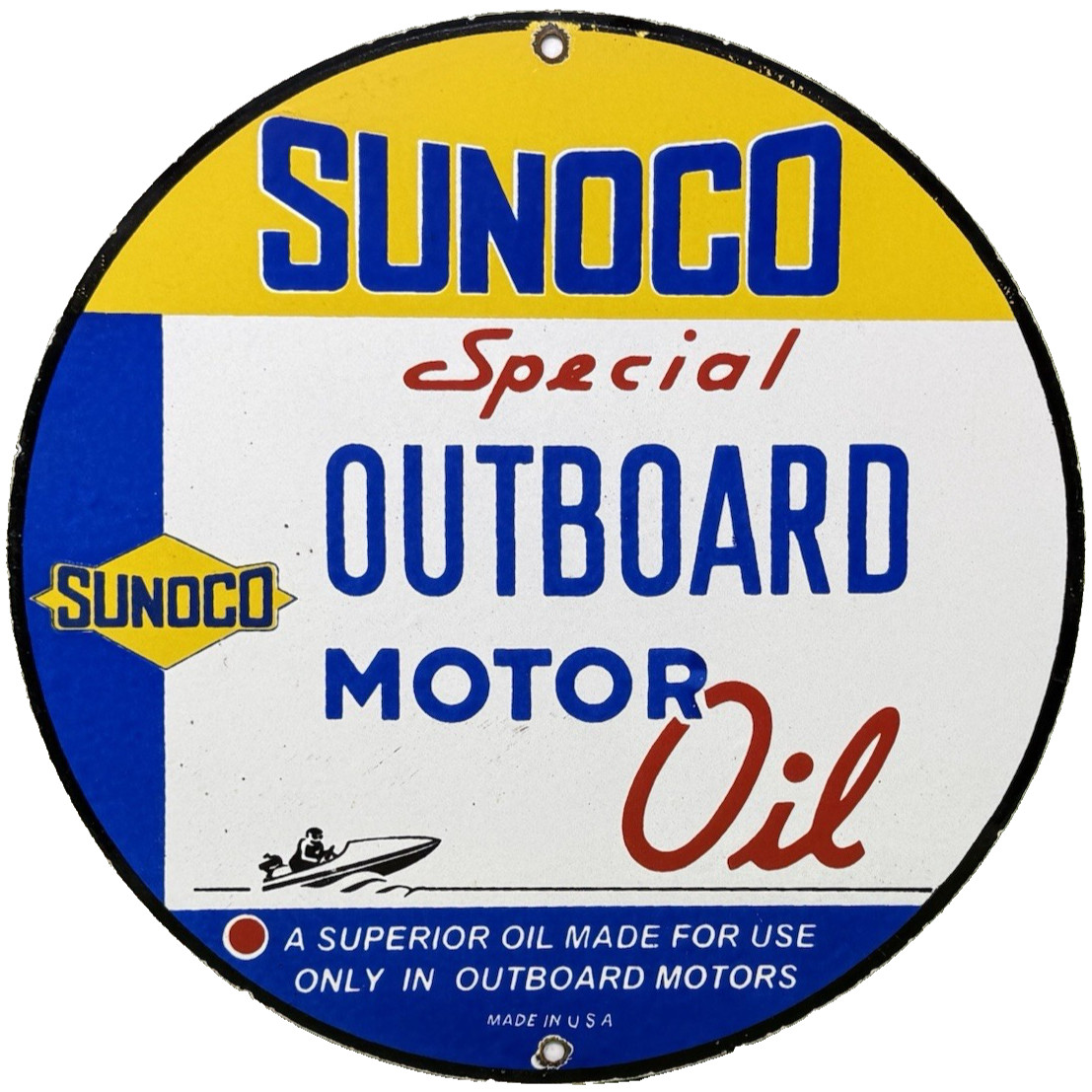 VINTAGE SUNOCO GASOLINE PORCELAIN SIGN DEALERSHIP GAS STATION MOTOR OIL BLUE