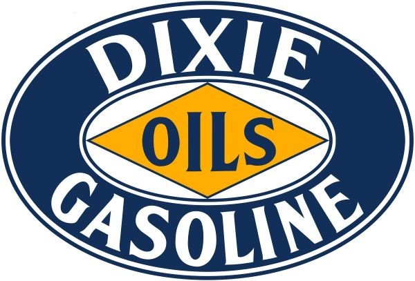 DIXIE OILS & GASOLINE NEW Sign: 28″ Wide Oval Diecut USA STEEL