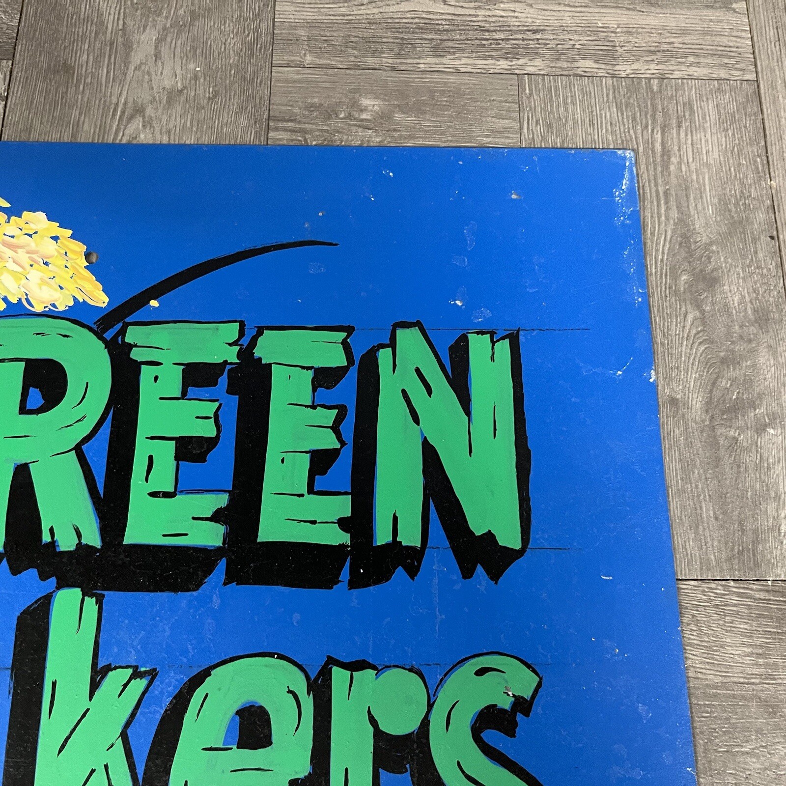 Vintage Green Akers (acres) Sign Hand Painted Folk Art Garden Greenhouse 16″x12″