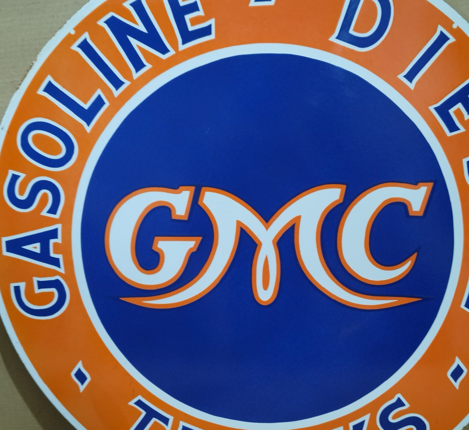 GMC Gasoline Porcelain Enamel Sign 30 X 30 Inches 1 sides