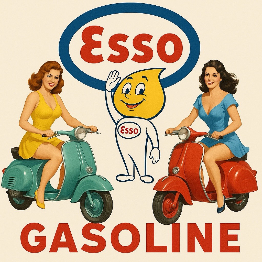 Hi Gloss Esso Boy Gasoline Pinup Girl Vintage Style Metal Sign
