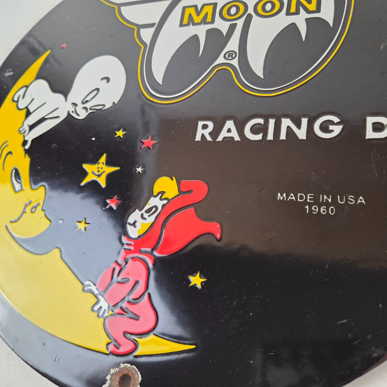Vintage Moon Eyes Sign – Speed Equipment Casper Auto Porcelain Gas Pump Sign