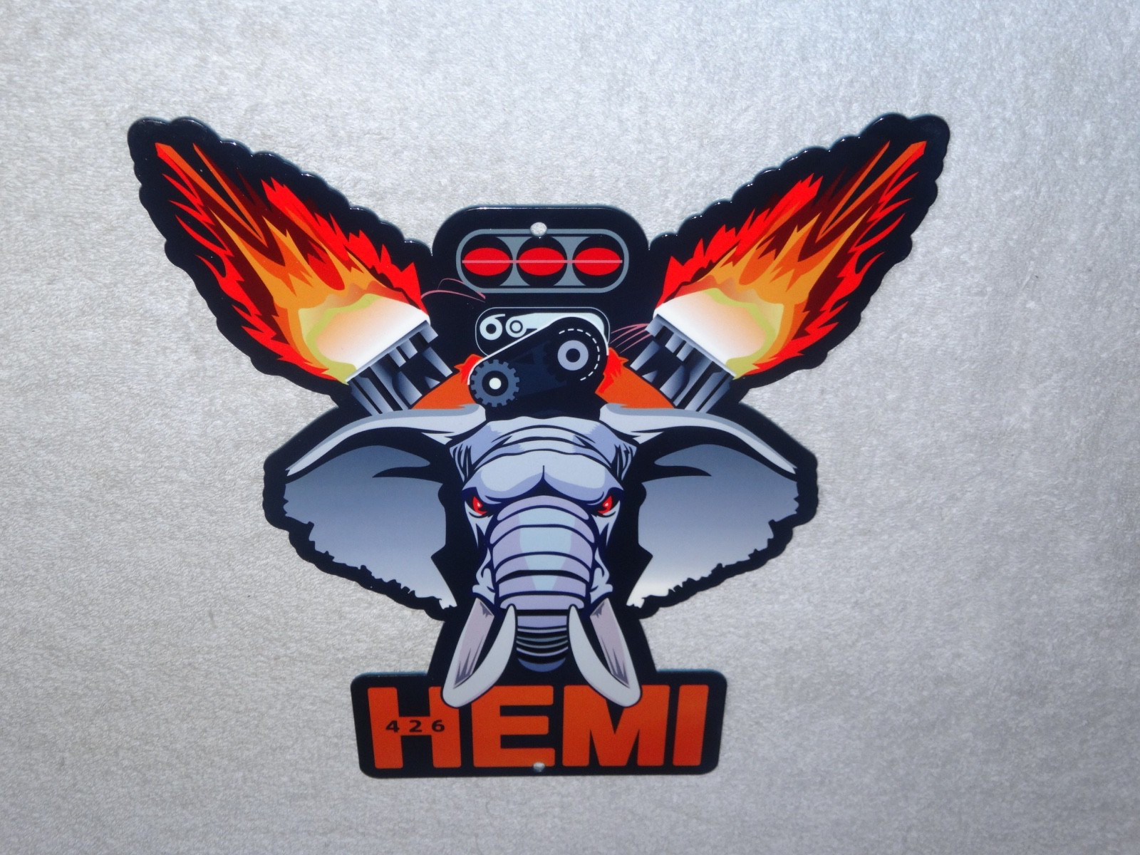 VINTAGE HEMI 426 CHRYSLER DODGE ELEPHANT ENGINE 12″ METAL CAR GASOLINE OIL SIGN!