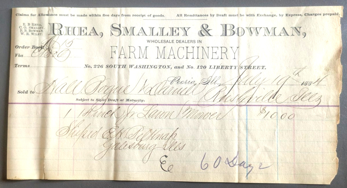 PEORIA, CHICAGO, CANTON, IL; ST. LOUIS, RACINE WISC. INVOICE DOCUMENTS, 1881-84