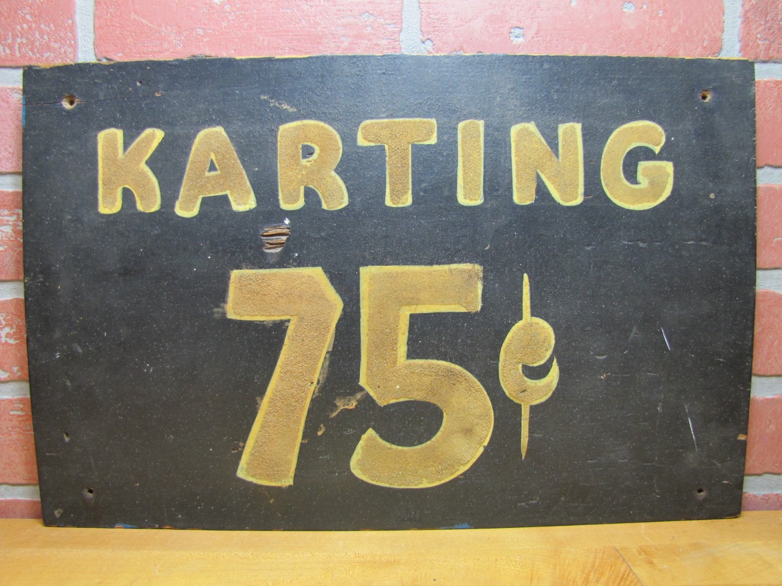 KARTING 75c Old Black & Gold Smaltz Reflective Painted Wooden Advertising Sign