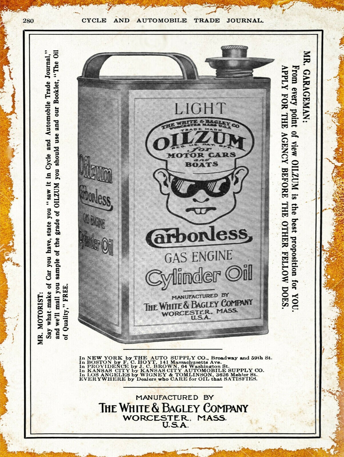 1910 White & Bagley Oilzum Motor Oil NEW Metal Sign: 12 x 16″ & Free Shipping