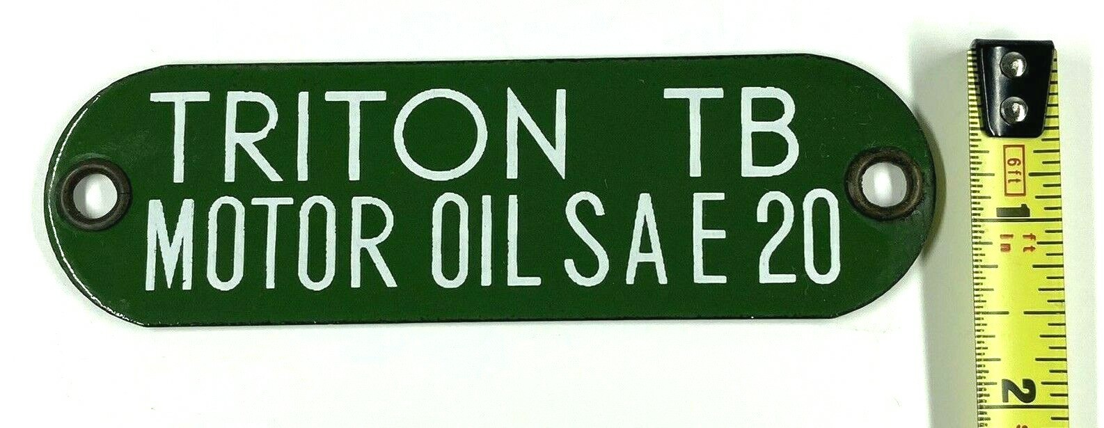 Vintage Triton TB Motor Oil SAE 20 Porcelain Gas Fuel Tag Sign Badge Green White