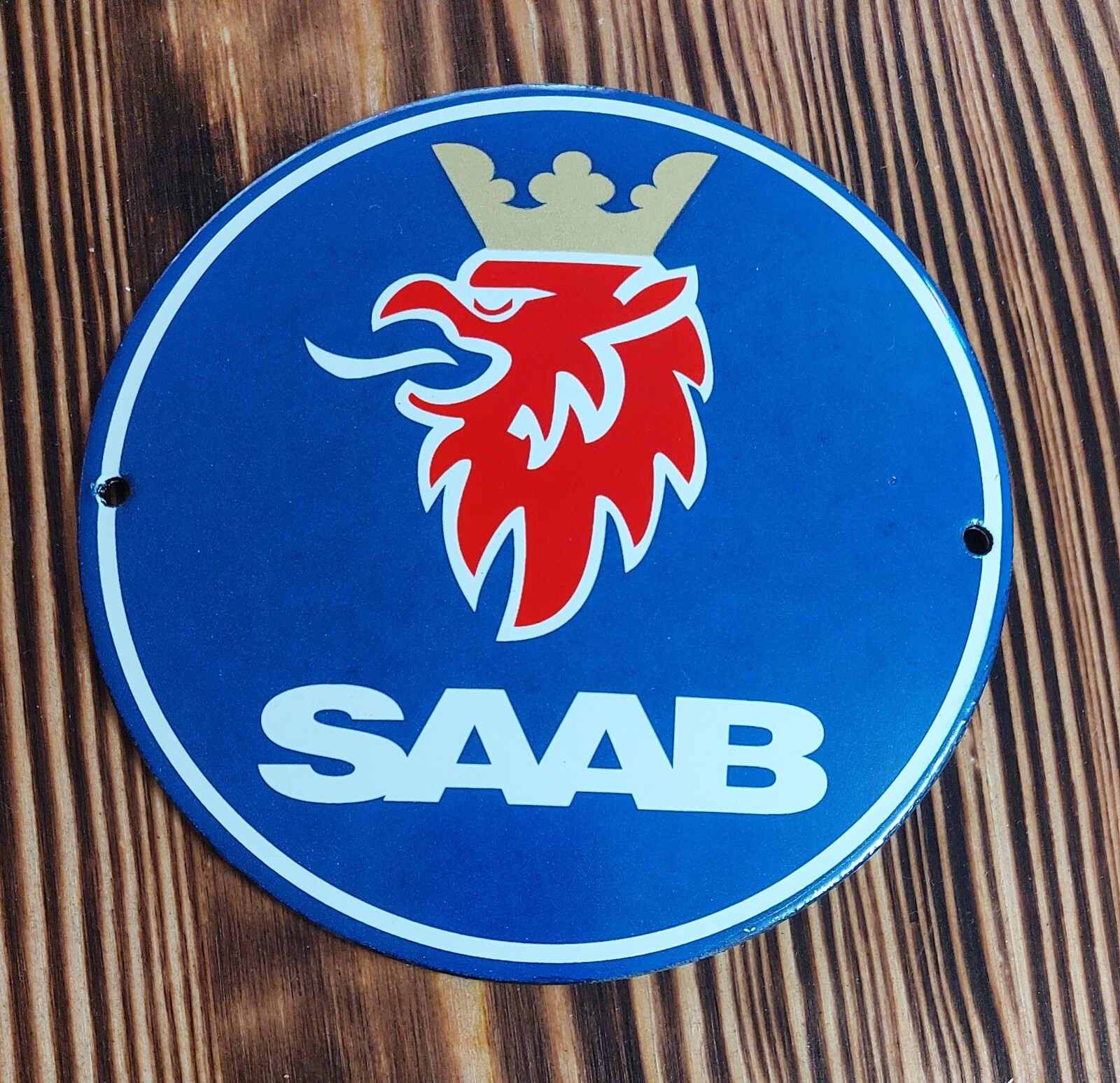 SAAB SWEDISH CAR FACTORY PORCELAIN DOOR ENAMEL GARAGE SIGN ROUND 12cm=4.75