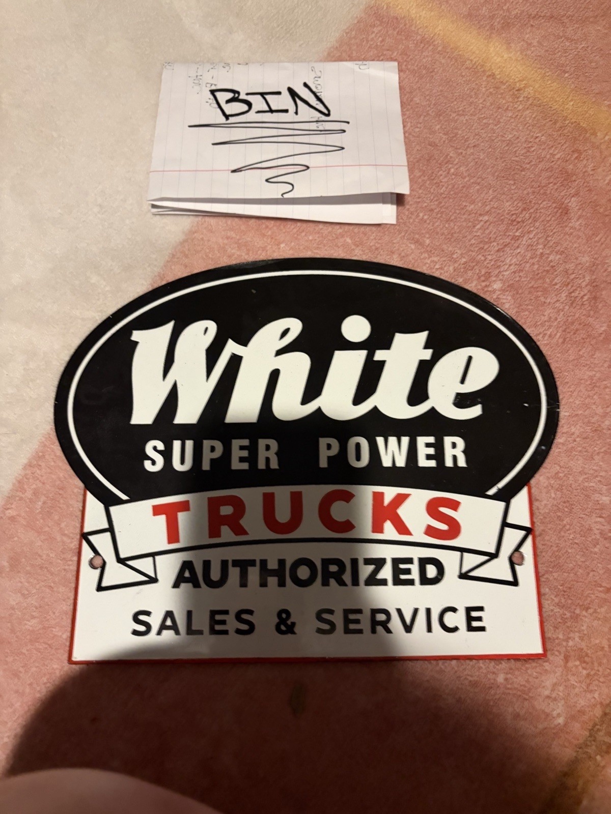Porcelain White Super Power Trucks Sign