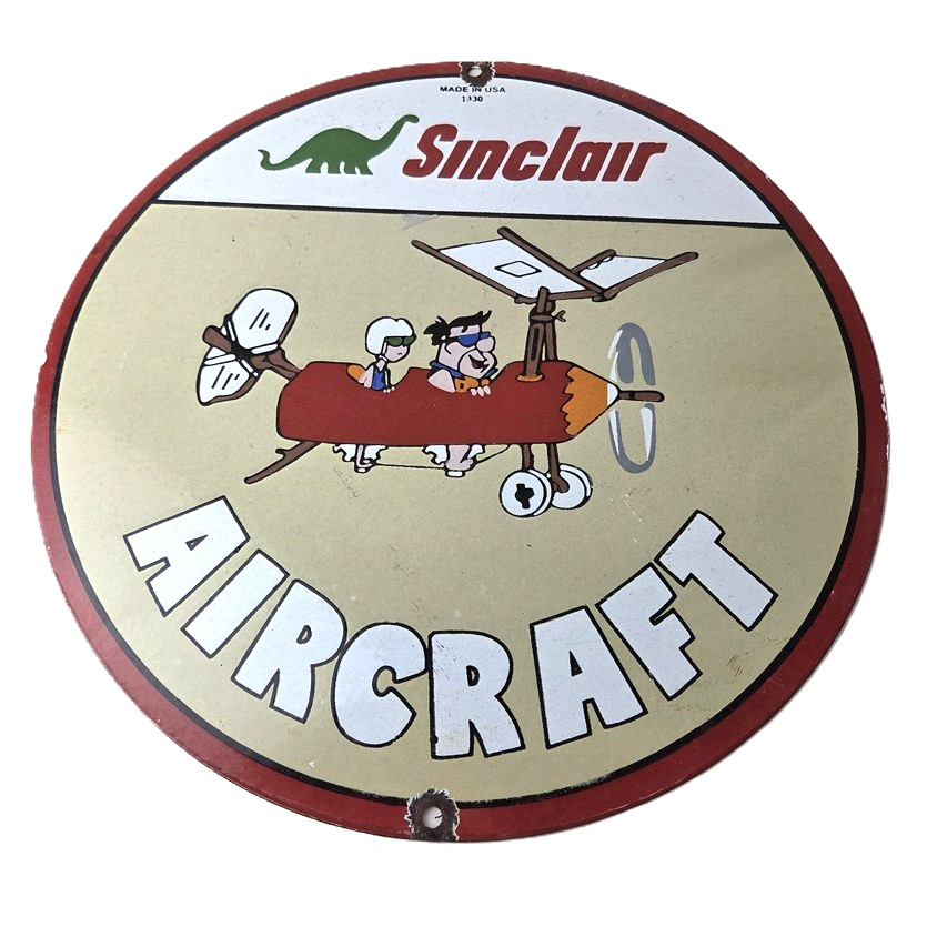 Vintage Sinclair Gasoline Sign – Flintstones Aircraft Gas Pump Porcelain Sign