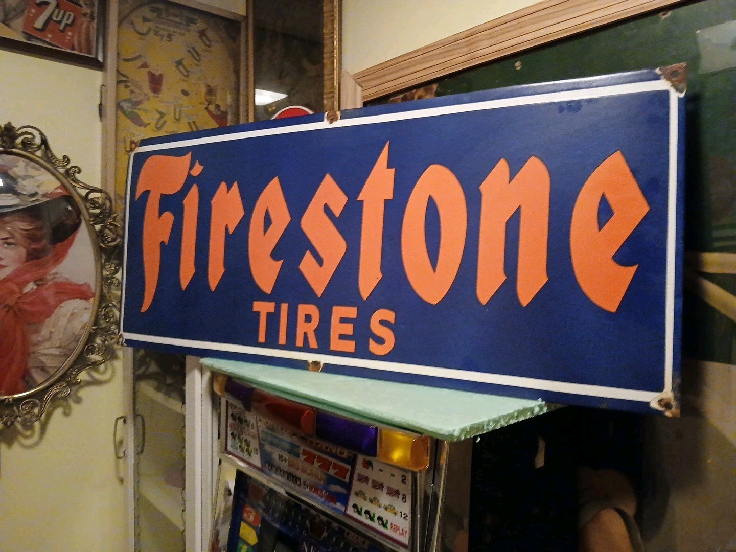 Large Vintage Firestone Tires Advertising Rectangular 36″ Porcelain Emanel Sign