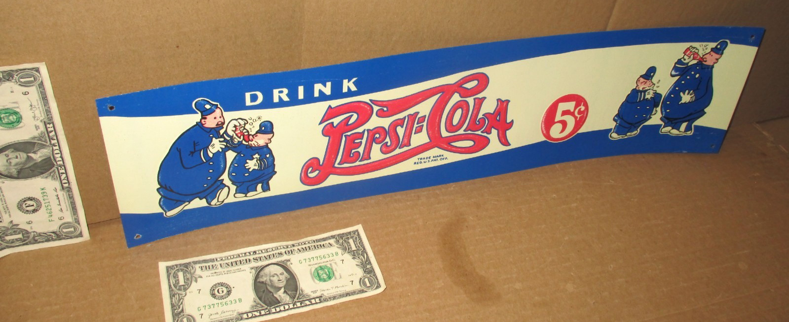 PEPSI-COLA -Shows Two Cops PEPSI & PETER -5c COUNTRY STORE Gas Station 1940 Sign