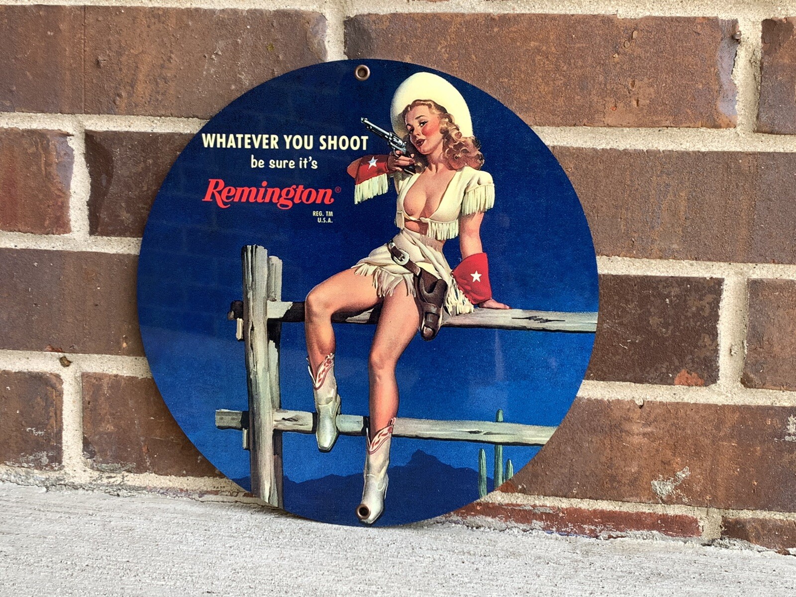 Remington Pinup Vintage Style Round Sign ammunition ammo rifle revolver Gun