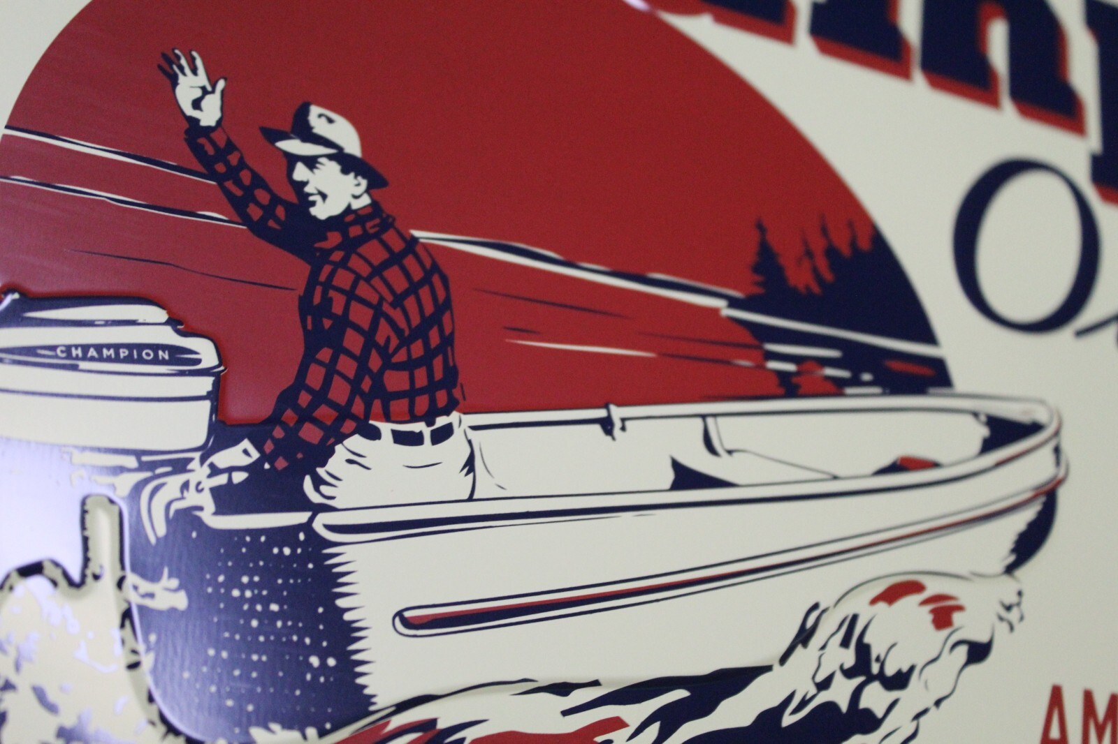 CHAMPION OUTBOARD MOTOR DEALER EMBOSSED METAL SIGN BOAT MARINE FISH DIXIE