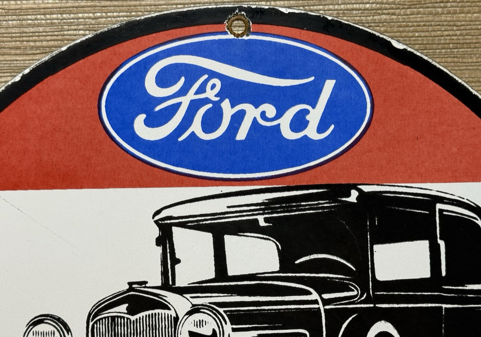 VINTAGE FORD MODEL T PORCELAIN SIGN GENERAL MOTORS DEALERSHIP GAS OIL CHEVROLET
