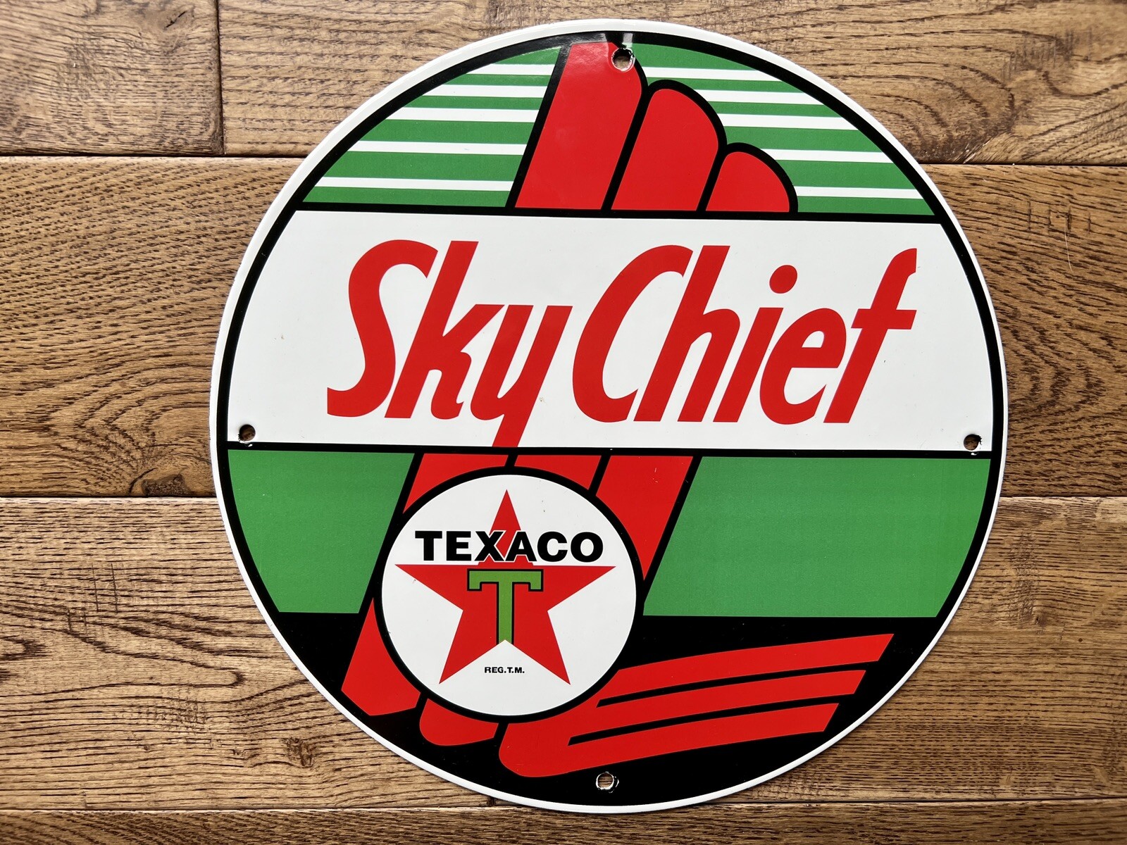 “TEXACO SKY CHIEF GASOLINE” PORCELAIN SIGN, (12″ INCH) Gas And Oil Sign