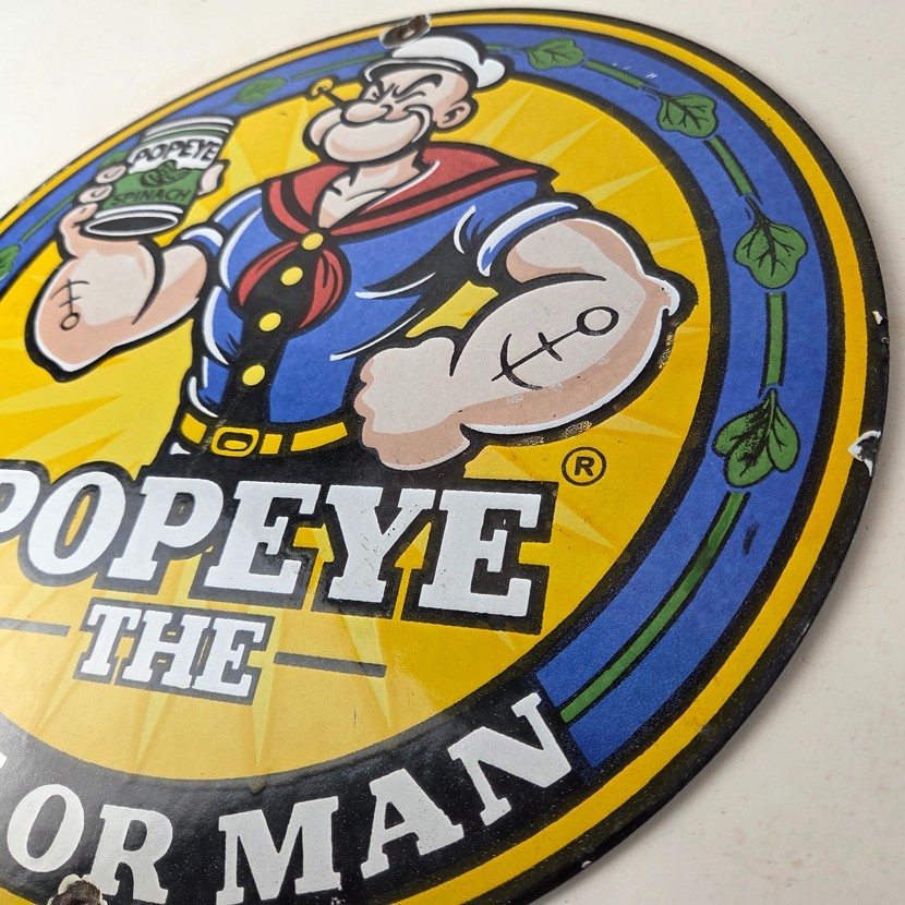 Vintage Popeye Spinach Sign – Advertisement General Store Porcelain Gas Sign